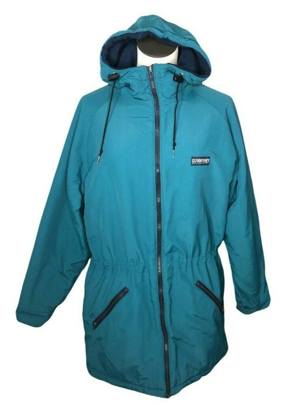 Lands End Coat Womens M Teal Hooded Parka Nylon Polyester Winter Jacket